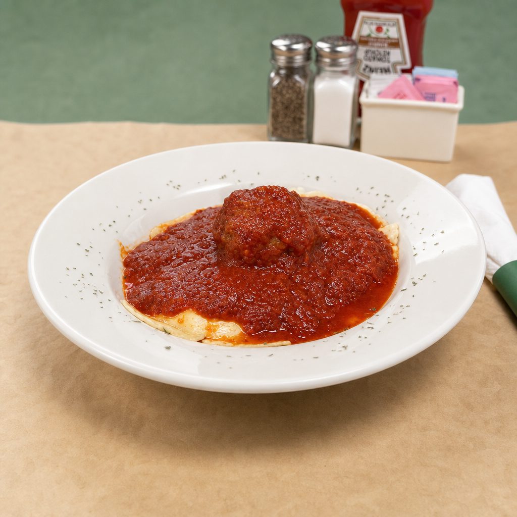 Kids Ravioli & Meatball.