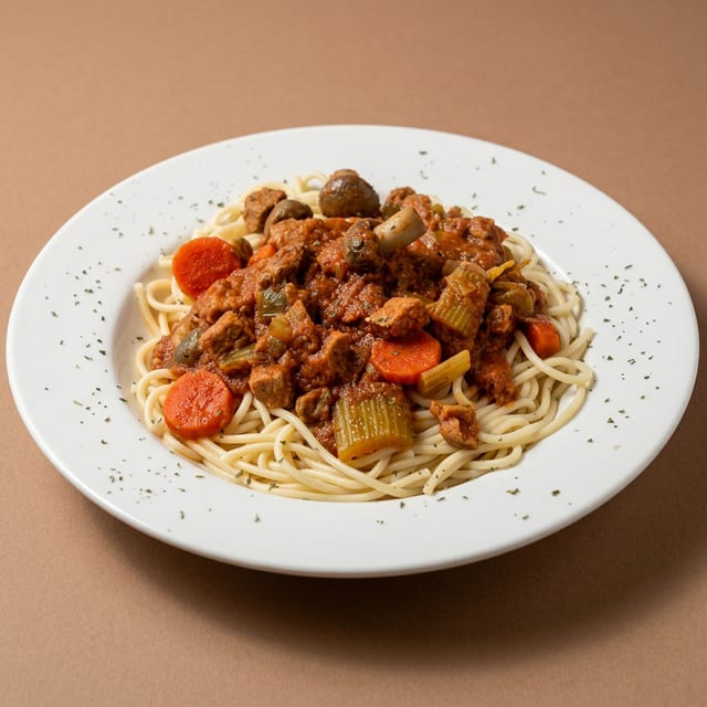Veal Scallopini Over Spaghetti.